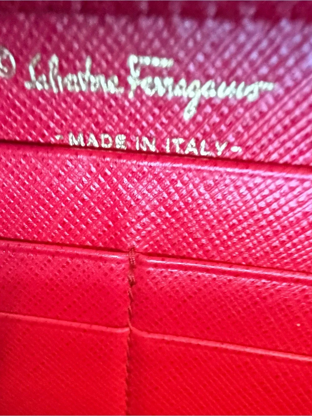 Salvatore Ferragamo Red Leather Vara Bow Wallet with Gold Hardware